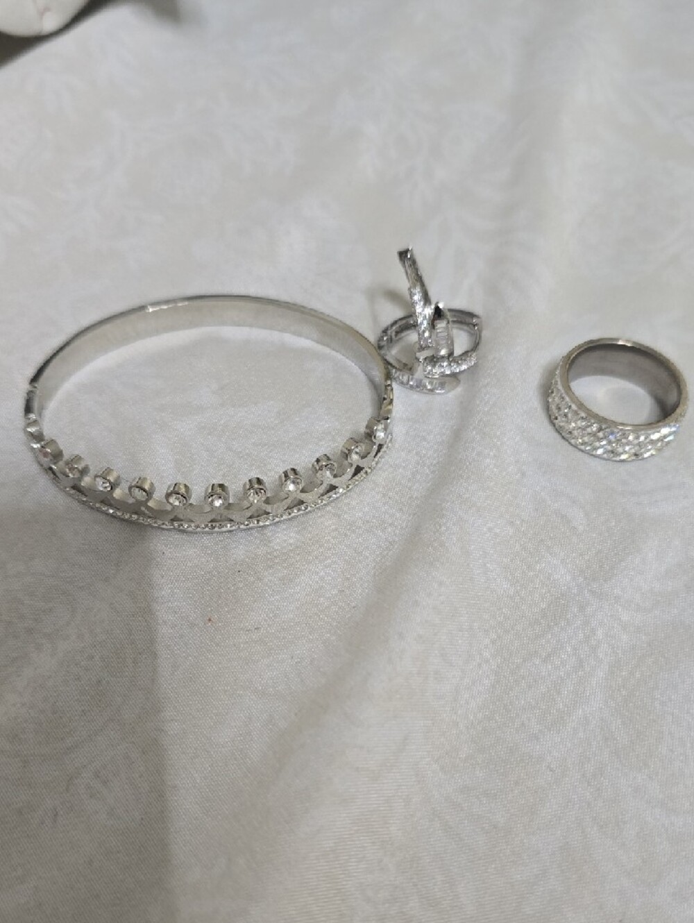 Silver Crystal Crown Bangle Set - Picture 2 of 5